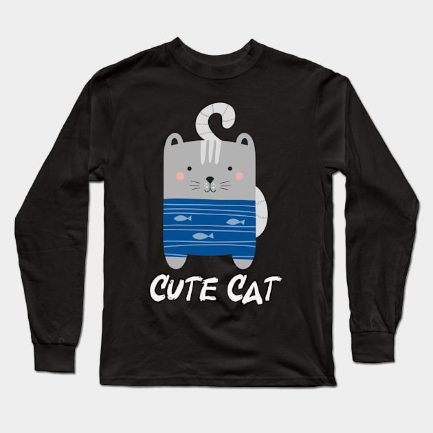 Cute Cat Long Sleeve T-Shirt by sevalyilmazardal